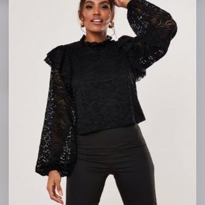 NEW missguided lace blouse with ruffles, high neck